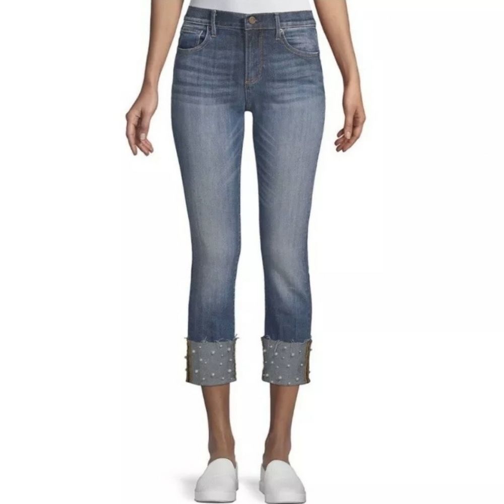 DRIFTWOOD Blue Cropped Jeans with Embellished Cuffs